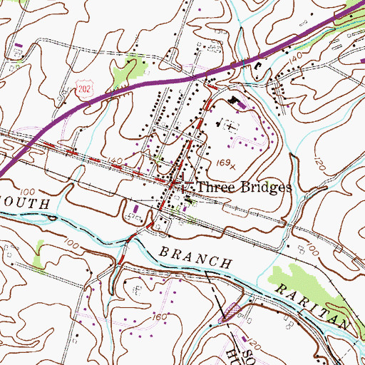 Topographic Map of Three Bridges, NJ
