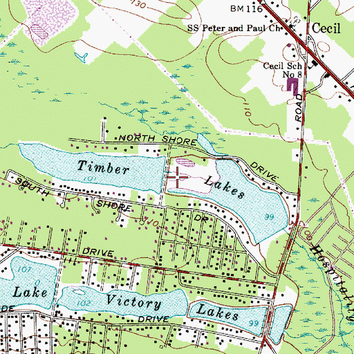 Topographic Map of Timber Lakes, NJ