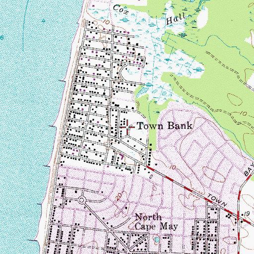 Topographic Map of Town Bank, NJ