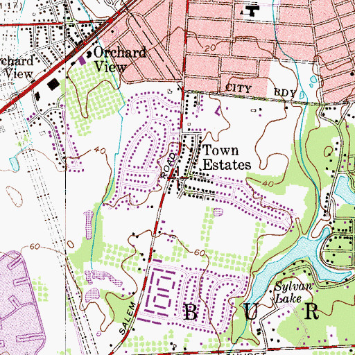 Topographic Map of Town Estates, NJ