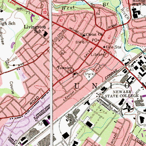 Topographic Map of Townley Church, NJ