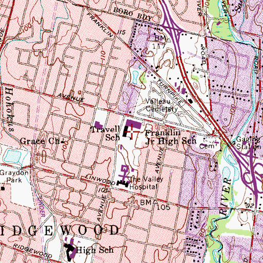 Topographic Map of Travell Elementary School, NJ