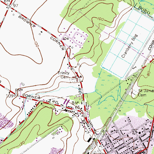 Topographic Map of Holy Trinity Cemetery, NJ