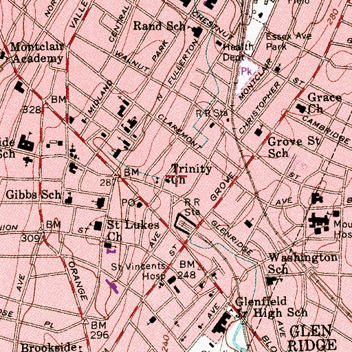 Topographic Map of Trinity Episcopal Church, NJ