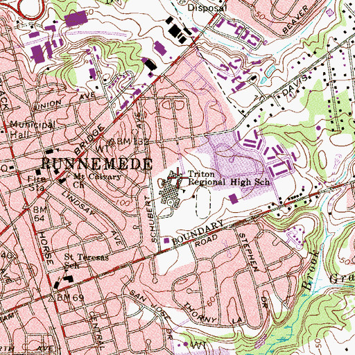 Topographic Map of Triton Regional High School, NJ