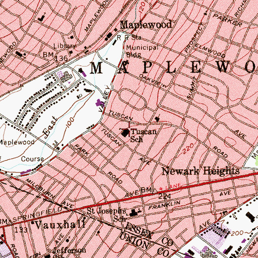 Topographic Map of Tuscan Elementary School, NJ