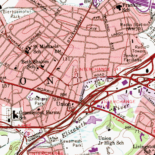Topographic Map of Union, NJ