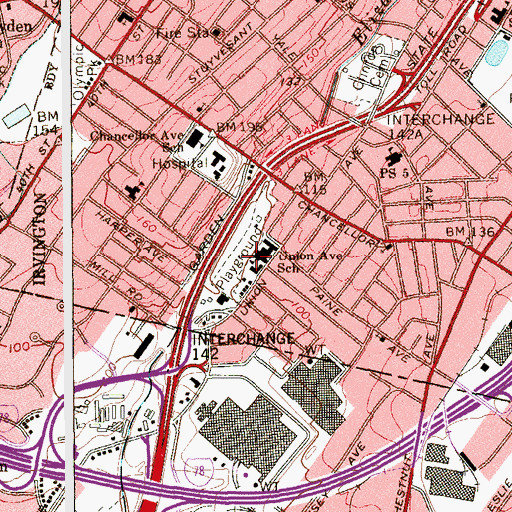 Topographic Map of Union Avenue Middle School, NJ