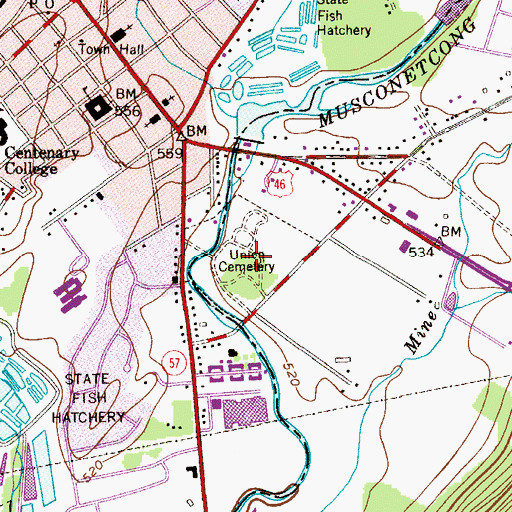 Topographic Map of Union Cemetery, NJ