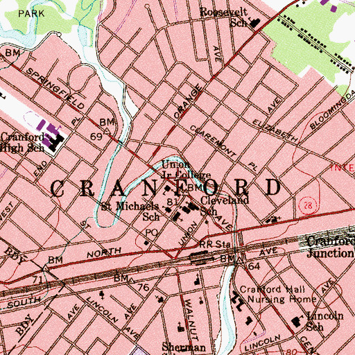 Topographic Map of Union Junior College, NJ