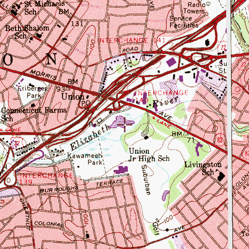 Topographic Map of Kawameeh Middle School, NJ