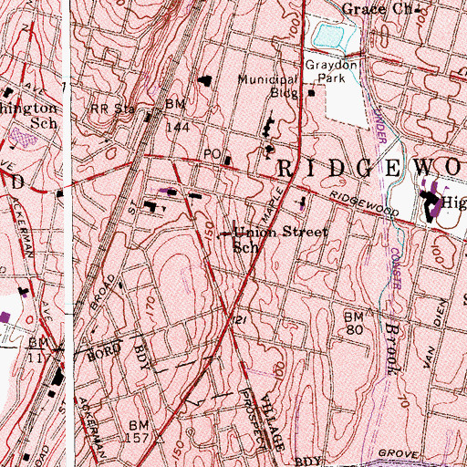 Topographic Map of Union Street School, NJ
