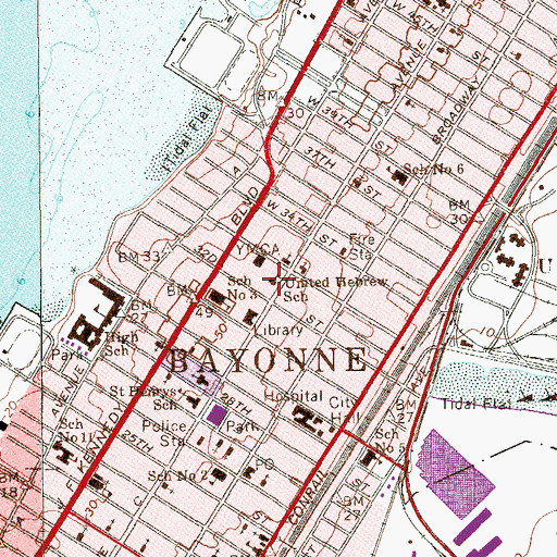 Topographic Map of United Hebrew School, NJ