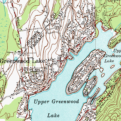 Topographic Map of Upper Greenwood Lake, NJ