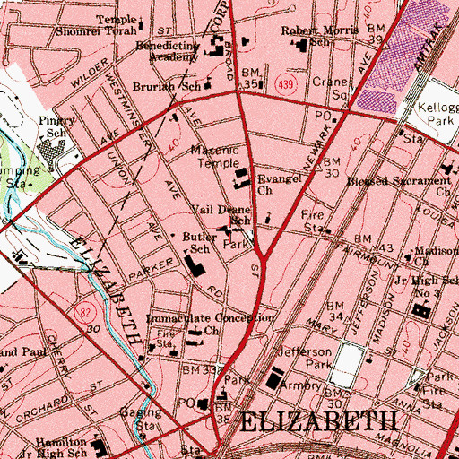 Topographic Map of Vail Deane Girls School (historical), NJ