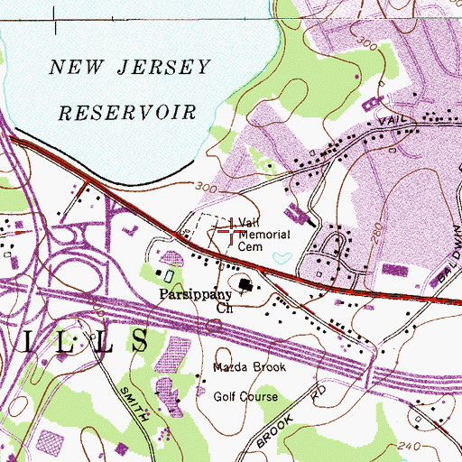 Topographic Map of Vail Memorial Cemetery, NJ