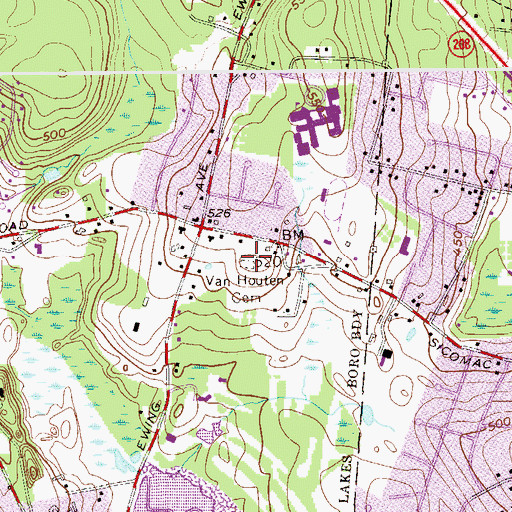 Topographic Map of Van Houten Cemetery, NJ