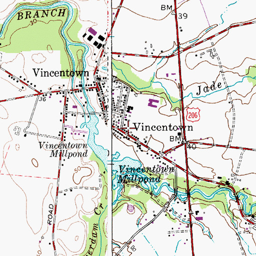Topographic Map of Vincentown, NJ