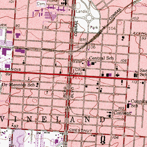 Topographic Map of Vineland, NJ