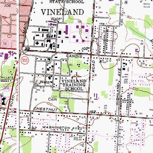 Topographic Map of Vineland Training School, NJ