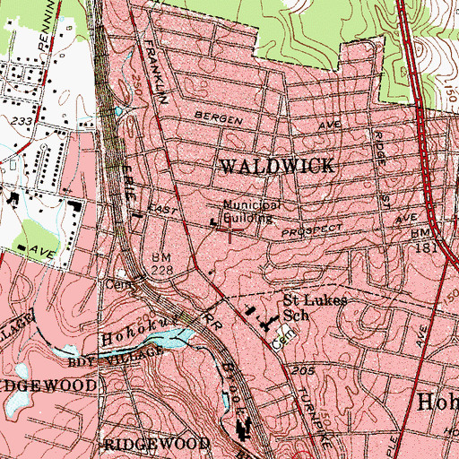 Topographic Map of Waldwick, NJ