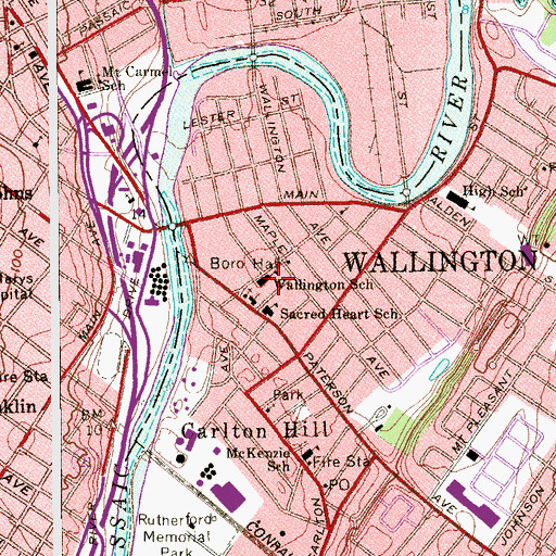 Topographic Map of Wallington School, NJ