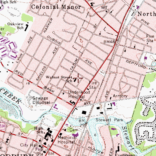 Topographic Map of Walnut Street Elementary School, NJ