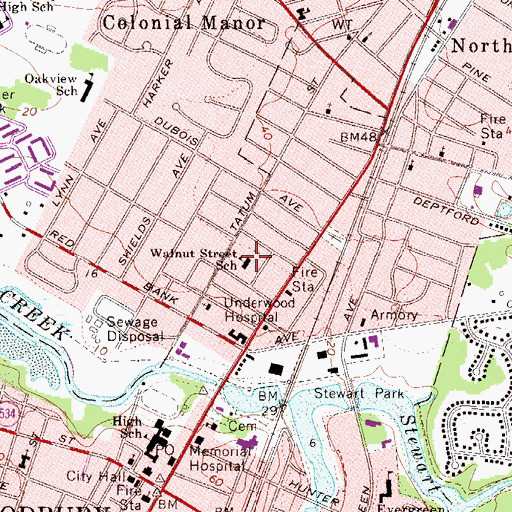 Topographic Map of Walnut Street Elementary School, NJ