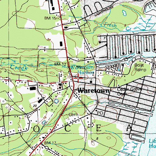 Topographic Map of Waretown, NJ