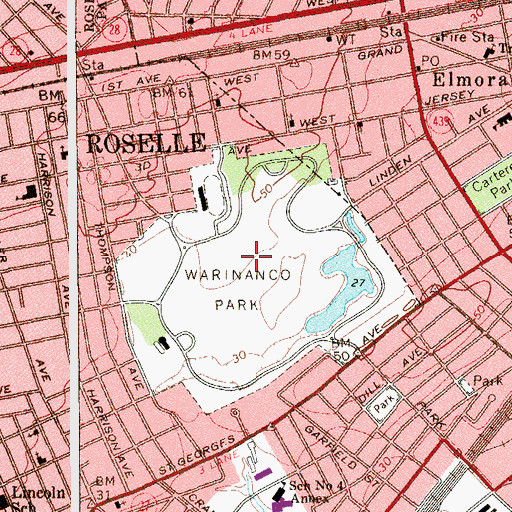 Topographic Map of Warinanco Park, NJ