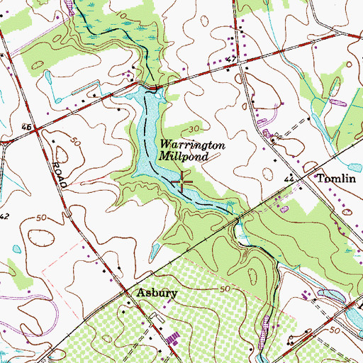 Topographic Map of Warrington Millpond, NJ