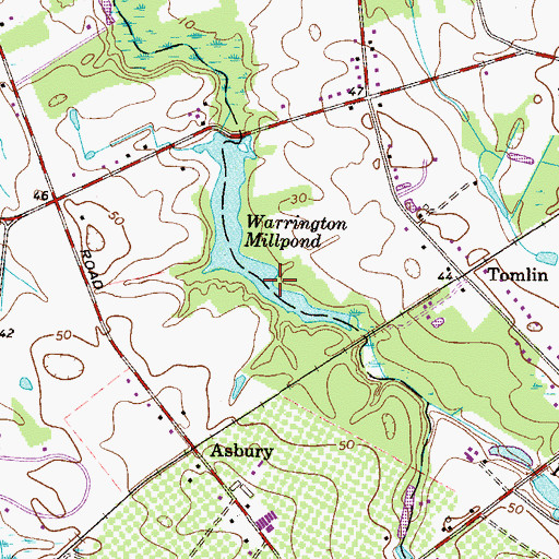 Topographic Map of Warrington Millpond, NJ