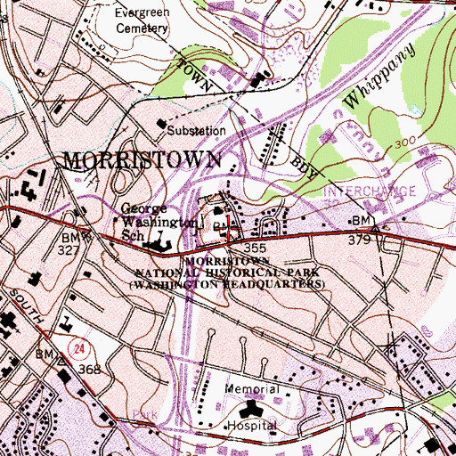 Topographic Map of Washington Headquarters National Park, NJ