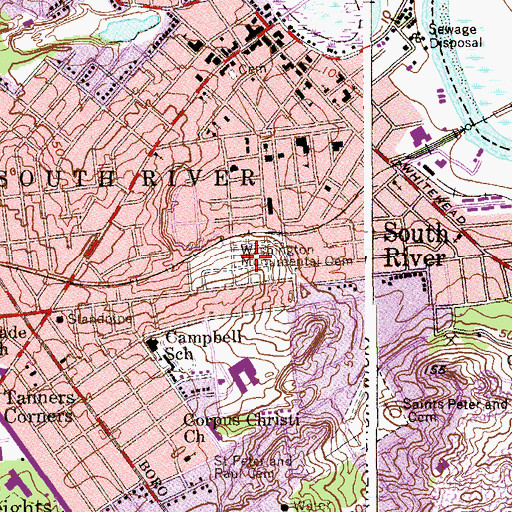 Topographic Map of Washington Monumental Cemetery, NJ