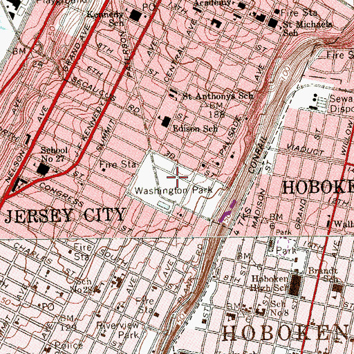 Topographic Map of Washington Park, NJ
