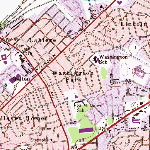 Topographic Map of Washington Park, NJ