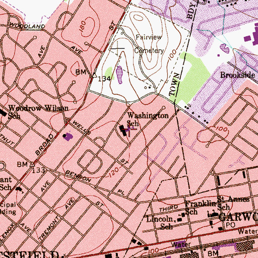 Topographic Map of Washington Elementary School, NJ