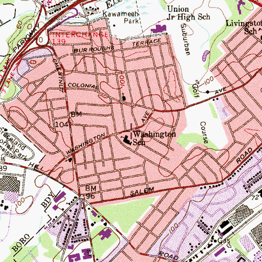 Topographic Map of Washington Elementary School, NJ