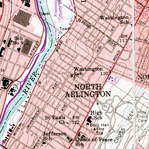 Topographic Map of Washington Elementary School, NJ
