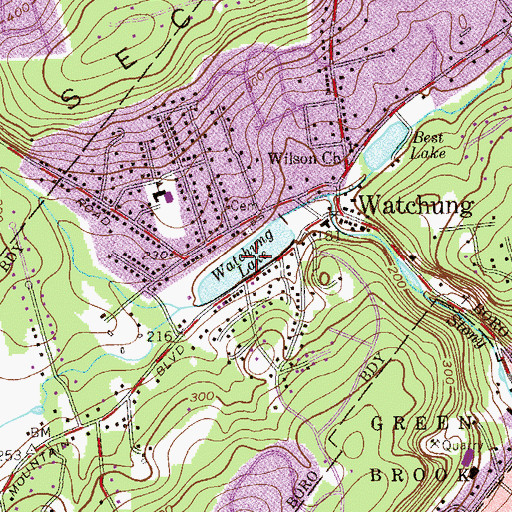 Topographic Map of Watchung Lake, NJ