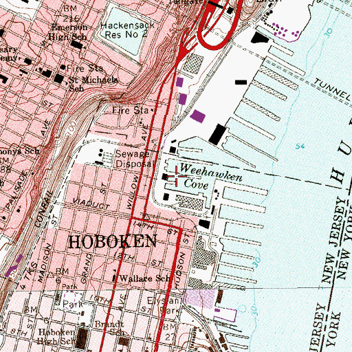 Topographic Map of Weehawken Cove, NJ