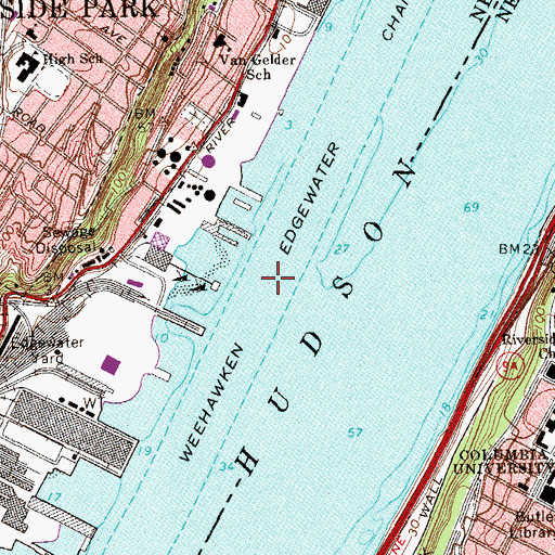 Topographic Map of Weehawken Edgewater Channel, NJ