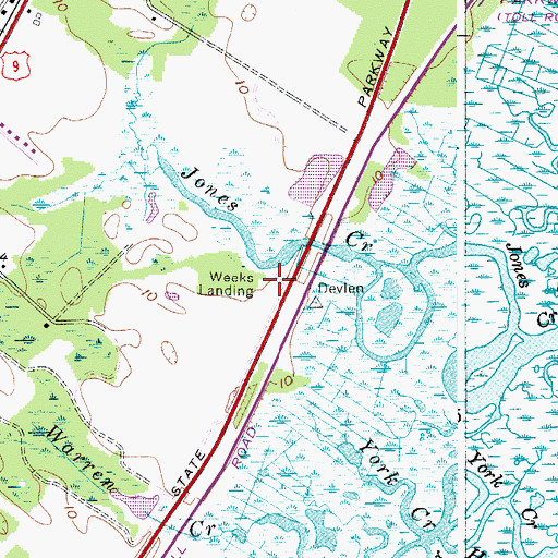 Topographic Map of Weeks Landing, NJ