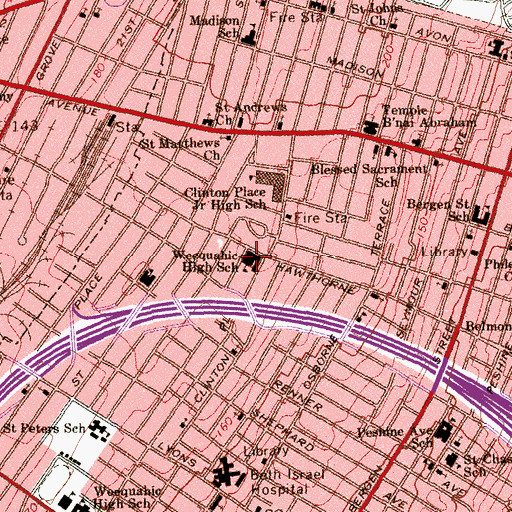 Topographic Map of Weequahic High School, NJ