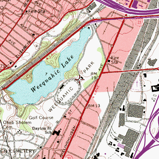 Topographic Map of Weequahic Park, NJ
