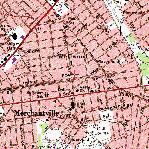 Topographic Map of Wellwood, NJ