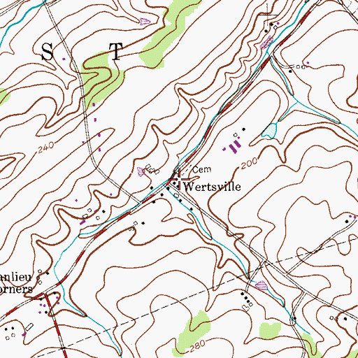 Topographic Map of Wertsville, NJ