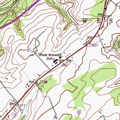 Topographic Map of West Amwell School, NJ