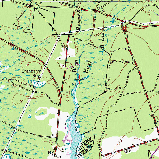 Topographic Map of West Branch Bass River, NJ