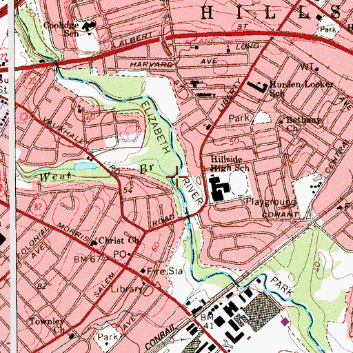 Topographic Map of West Branch Elizabeth River, NJ
